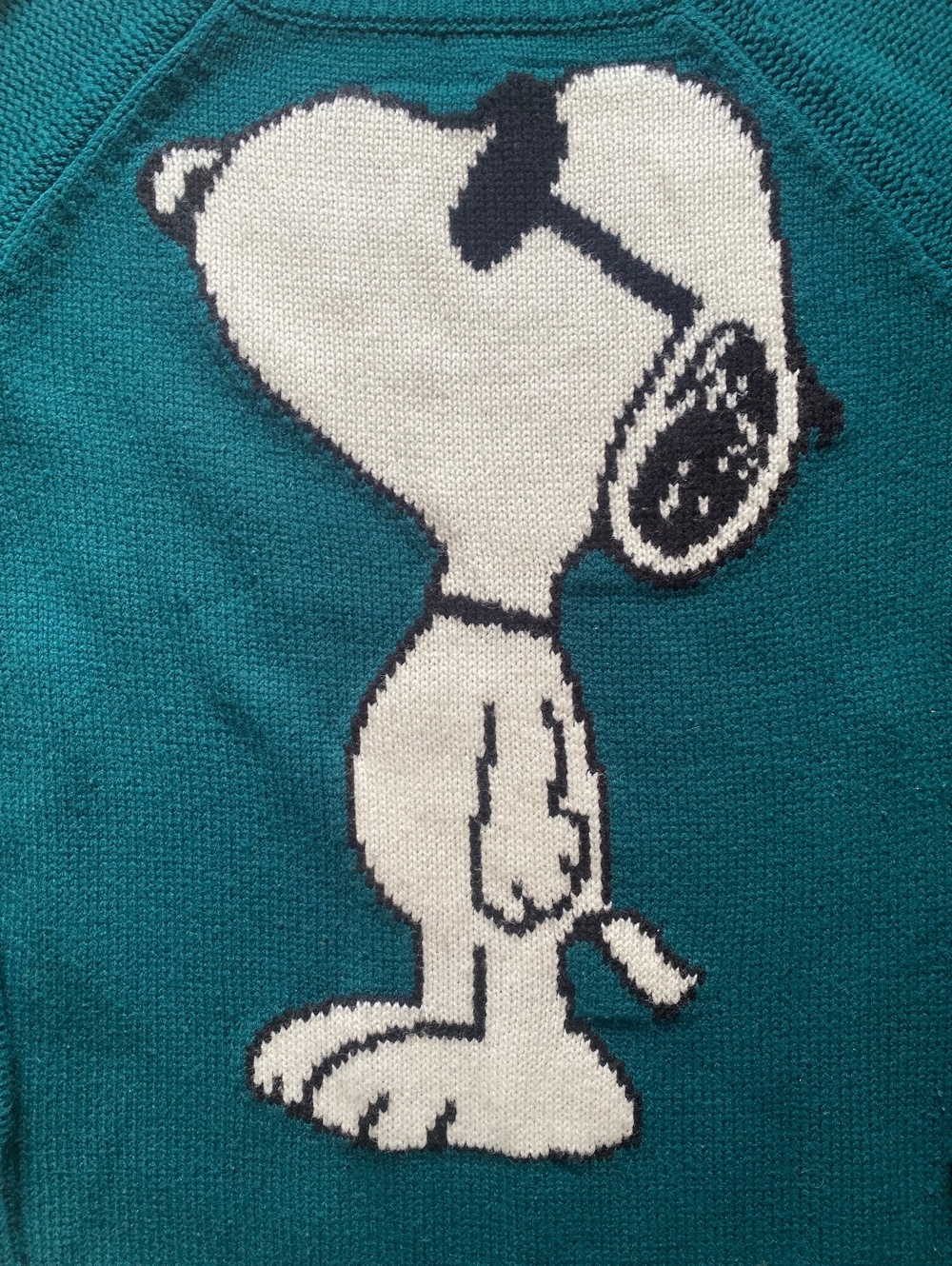 Peanuts Women Sweater S Pullover Regular Teal Knit Acrylic Snoopy Elbow Patches - Picture 5 of 6
